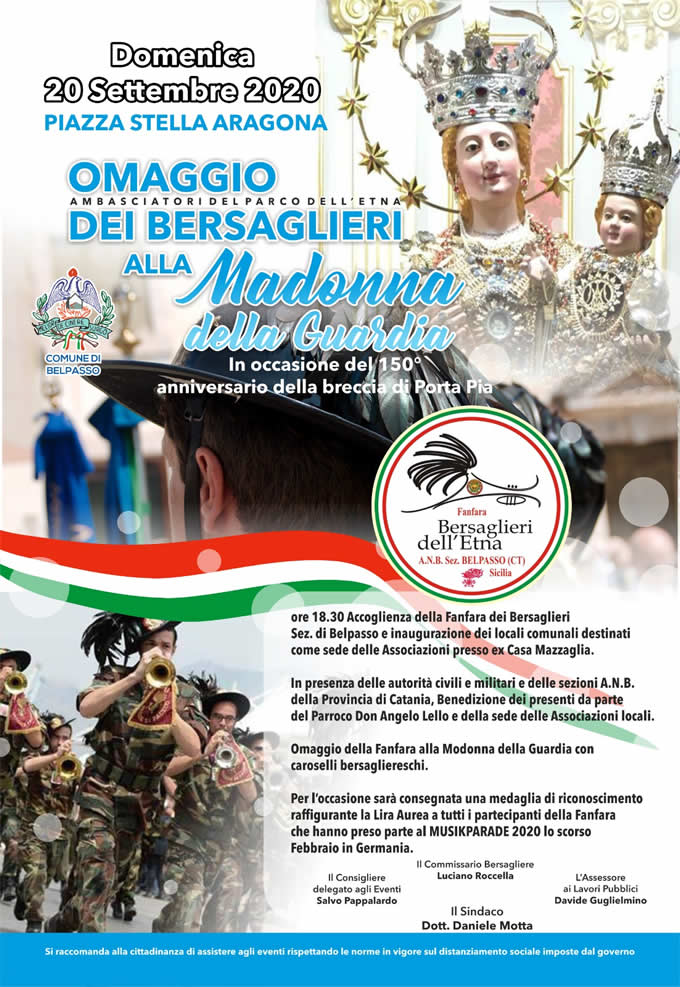 Omaggio dei Bersaglieri di Belpasso alla Madonna della Guardia